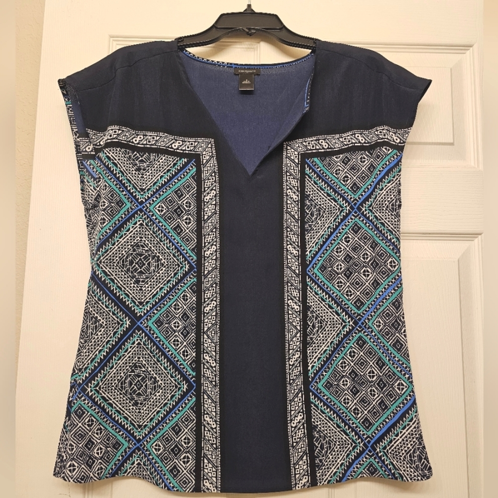 Ann Taylor Navy Print Top